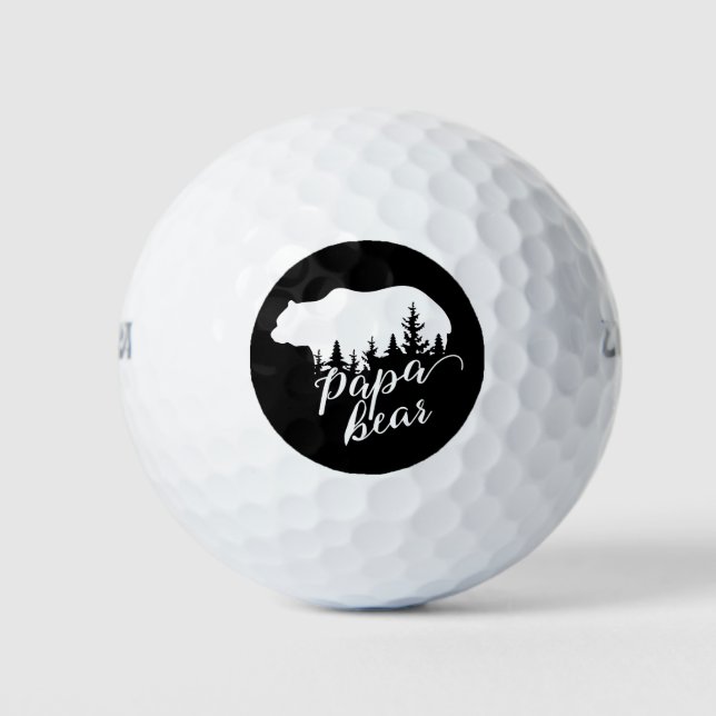 White & Black Woodland Illustration Father Bear Golf Balls (Front)