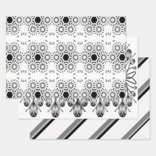White & Black Wrapping Paper Set of 3