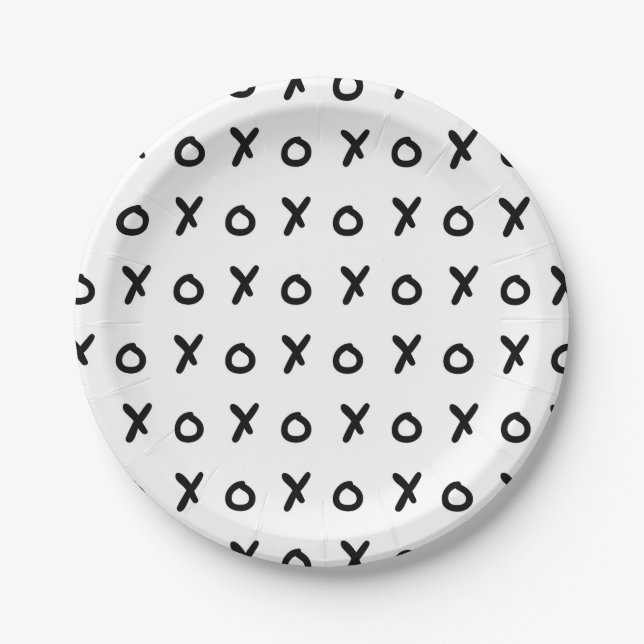 White & Black X O XO X&O's Trendy Cute Paper Plate (Front)