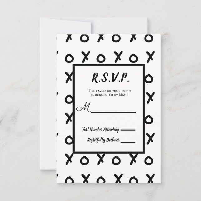 White & Black X O XO X&O's Trendy RSVP Reply (Front)