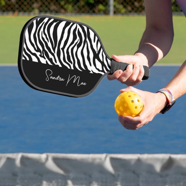 White Black Zebra Skin Stripes Print Art Pattern Pickleball Paddle (Insitu)