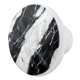 White & BlackFaux Marble Monogram Ceramic Knob