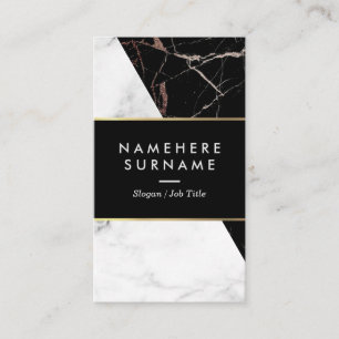 White BlackSilver Marble Vertical Business Card