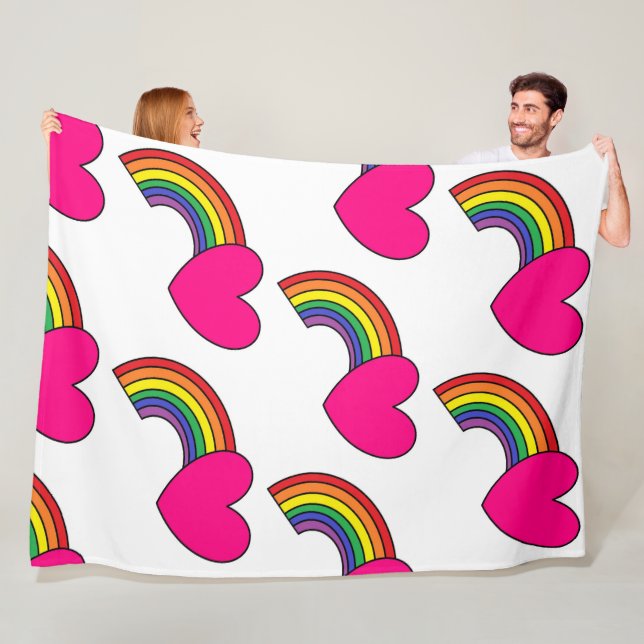 White Blanket With Rainbows and Hot Pink Hearts (In Situ)