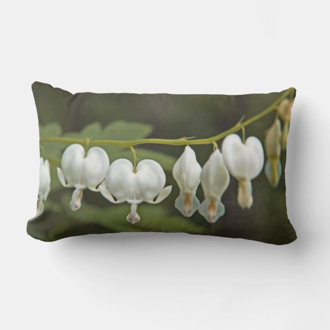 White Bleeding Hearts Dicentra Hunter Green and Ch Lumbar Pillow (Front)
