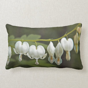 White Bleeding Hearts Dicentra Hunter Green and Ch Lumbar Pillow