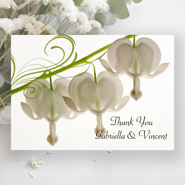 White Bleeding Hearts Wedding Thank You Note Card (Creator Uploaded)