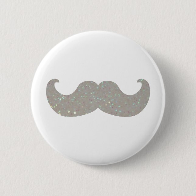 White Bling Moustache (Faux Glitter Graphic) 2 Inch Round Button (Front)