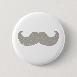 White Bling Moustache (Faux Glitter Graphic) 2 Inch Round Button