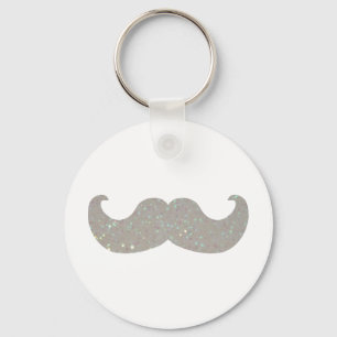 White Bling Moustache (Faux Glitter Graphic) Keychain