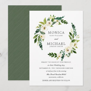 White Bloom Elegant Floral Wreath wedding Invitation