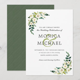 White Bloom   Floral Botanical Corner Wedding Invitation