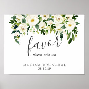 White Bloom   Flower Wedding Favour Sign