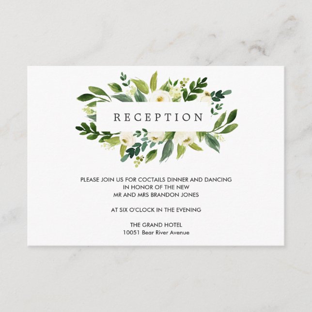 White Bloom | Flower WEDDING  Reception Enclosure Card (Front)