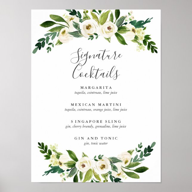 White Bloom | Signature Cocktail Menu Sign (Front)