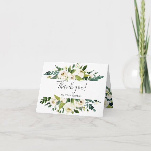 White Bloom |  Wedding Photo Thank You Card (Front)
