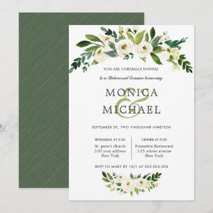 White Bloom Wedding Rehearsal Dinner Invitation