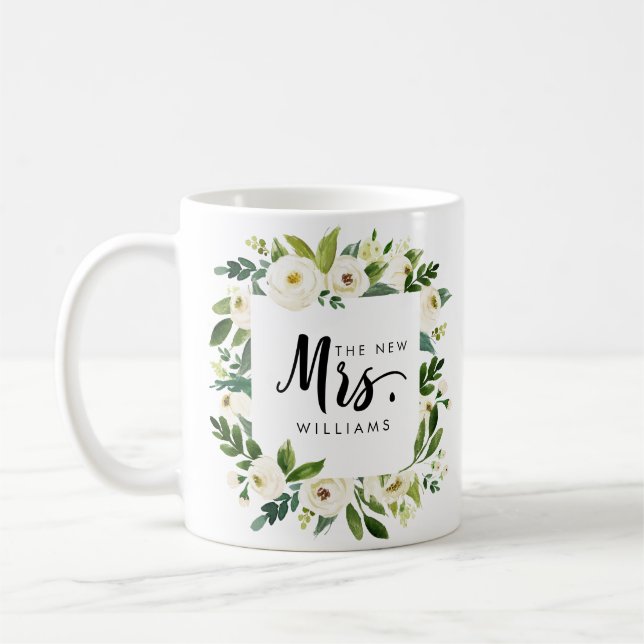 White Bloom | WEDDING  THE NEW MRS Typography Coffee Mug (Left)