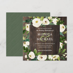 White Bloom   Wood Floral Botanical  Wedding Invitation