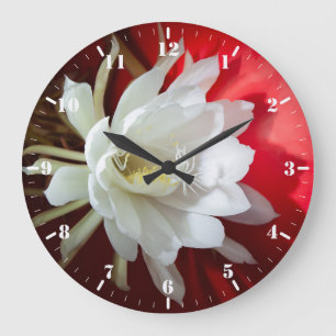 White blooming cactus large clock