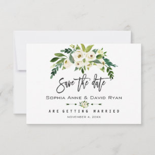 White Blooming Floral Handwriting Save The Date