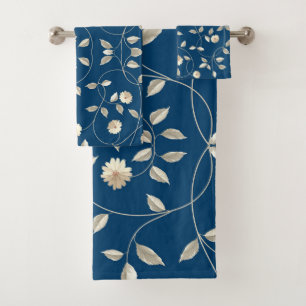 White blooming flower retro style  bath towel set