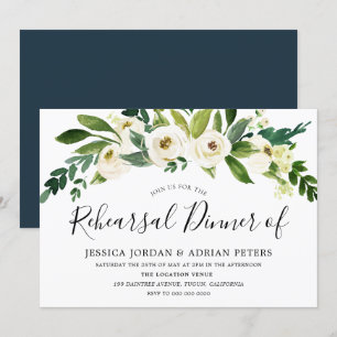 White Blooming Flowers Rehearsal Dinner Invitation