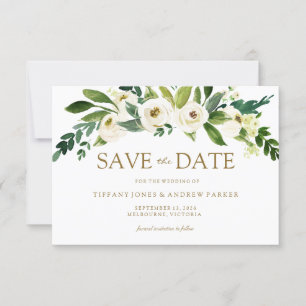White Blooming Flowers Save The Date Invite