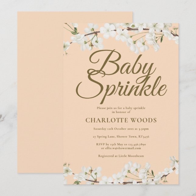 White Blossom Baby Sprinkle Gender Neutral Invitation (Front/Back)