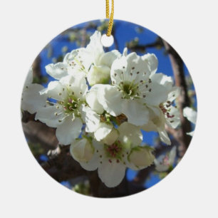 White Blossom Clusters Spring Flowering Pear Tree Ceramic Ornament
