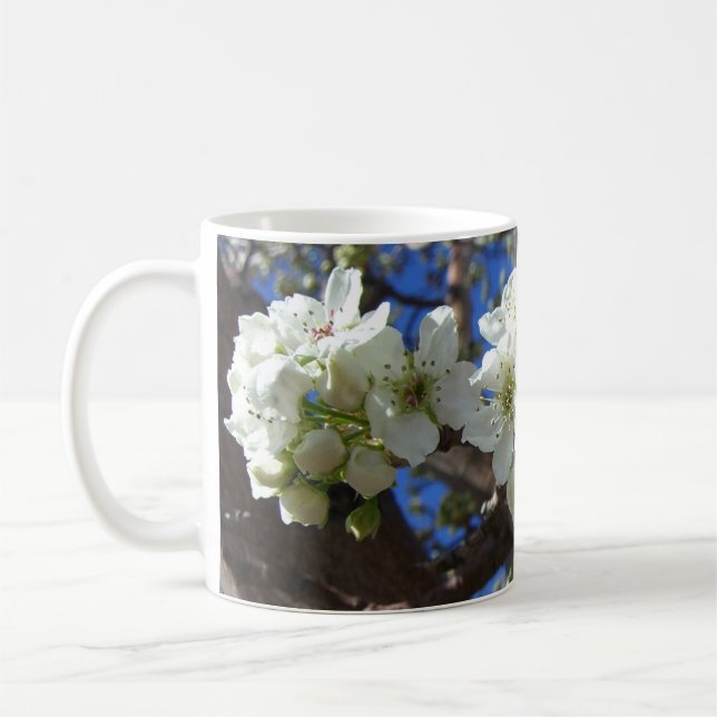 White Blossom Clusters Spring Flowering Pear Tree Coffee Mug (Left)