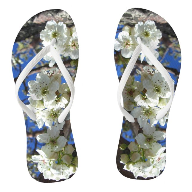 White Blossom Clusters Spring Flowering Pear Tree Flip Flops (Footbed)