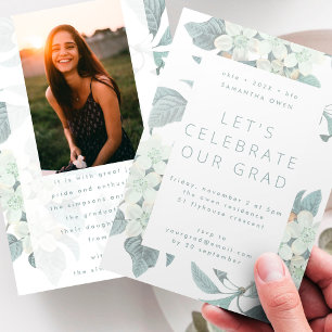 White Blossom Flower Photo University Grad Invitation