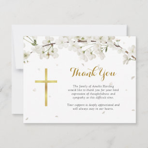 White Blossom Funeral Christian Thank You Card