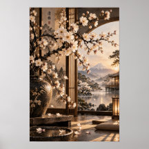 White Blossom Mount Fuji Japanese Garden Wall Art