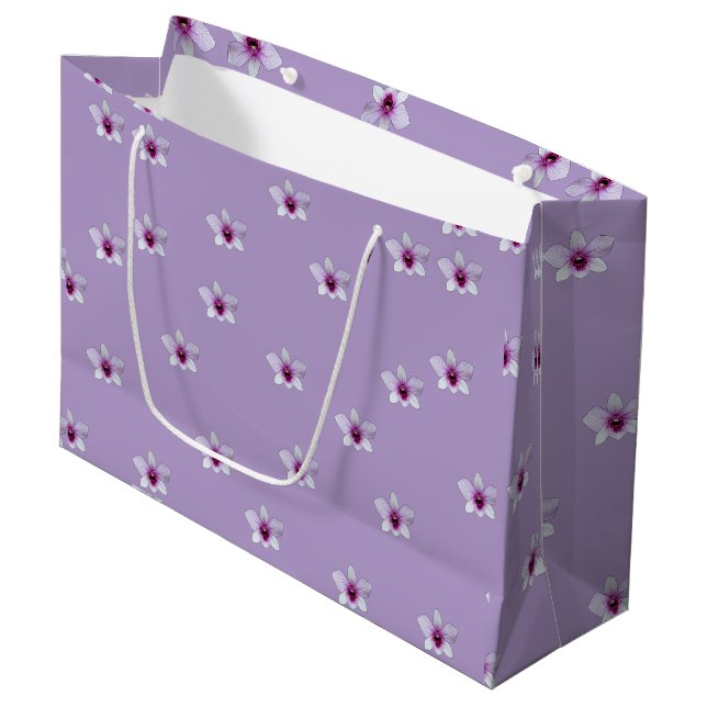 White Blossom Purple Centre Lilac  Large Gift Bag (Front Angled)