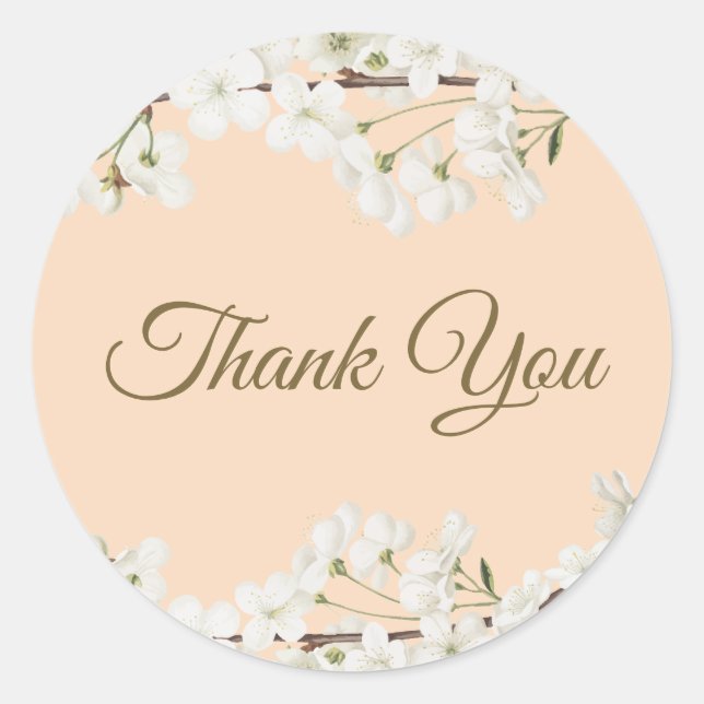 White Blossom Thank You Bridal Shower Classic Round Sticker (Front)