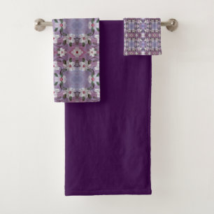 White Blossom With Purple Bath Towel Set