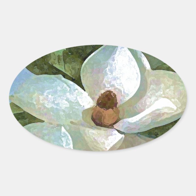 White Blossoming Magnolia Oval Sticker (Front)