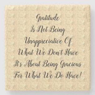 White Blossoms Abstract Gratitude Stone Coaster