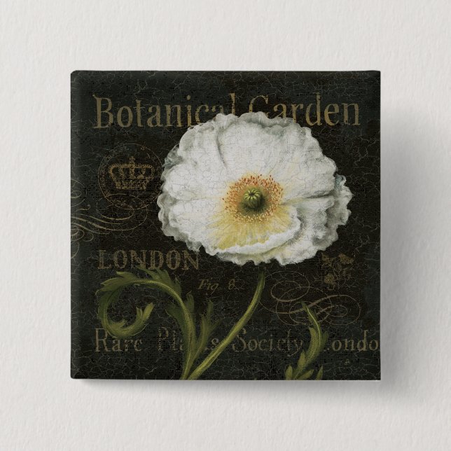 White Blossoms and Leaves 2 Inch Square Button (Front)