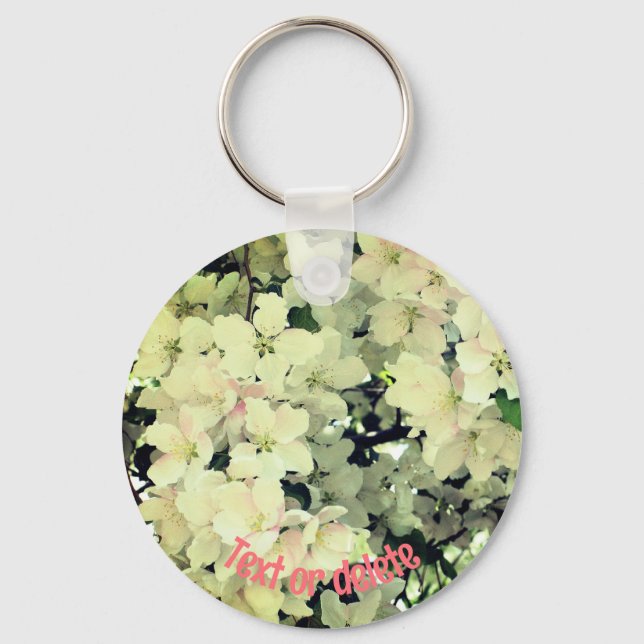 White Blossoms Flower Personalized Keychain (Front)