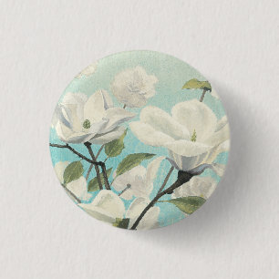 White Blossoms from the South 1 Inch Round Button