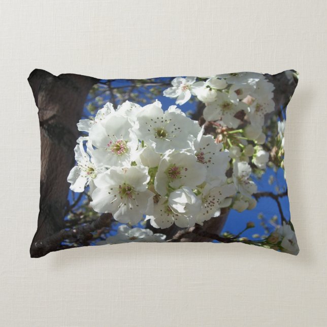 White Blossoms I Ornamental Pear Tree Decorative Pillow (Front)
