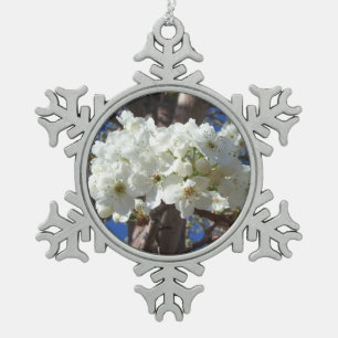 White Blossoms II Spring Flowering Tree Snowflake Pewter Christmas Ornament