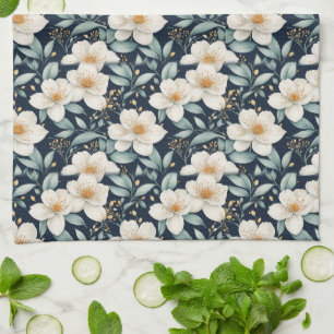 White Blossoms Kitchen Towel