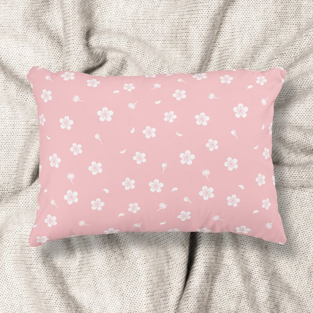 White Blossoms on Baby Pink Pattern Accent Pillow (Creator Uploaded)