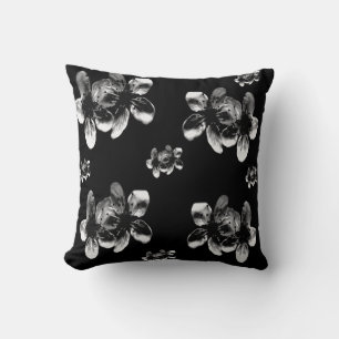 White Blossoms On Black, Throw Pillow