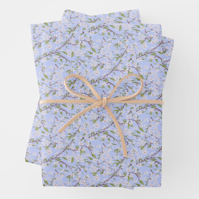White Blossoms on Blue Wrapping Paper Sheet (In situ)