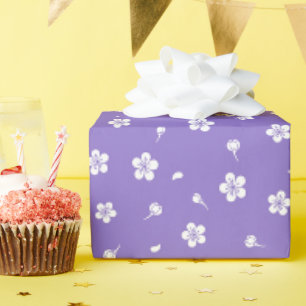 White Blossoms on Purple Wrapping Paper